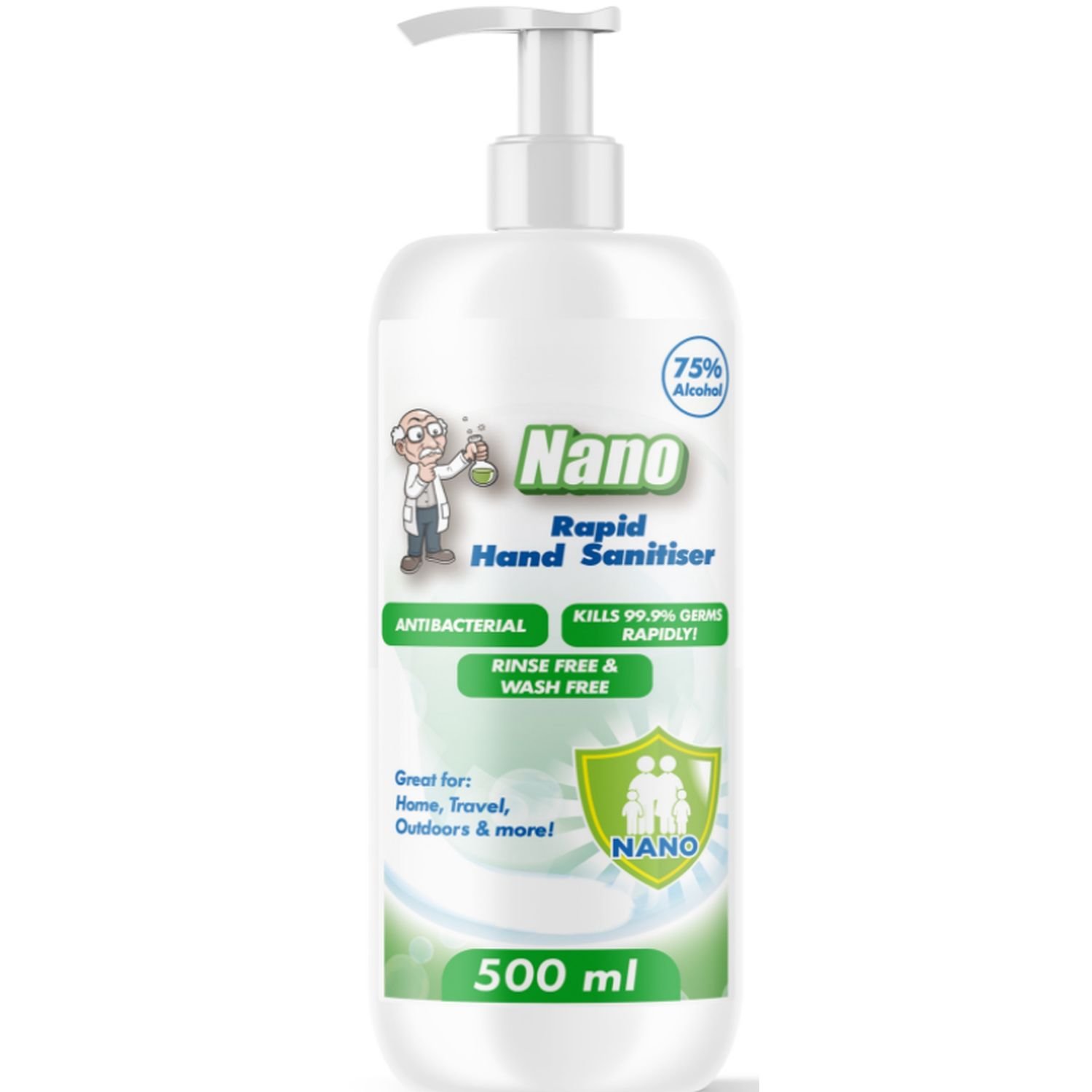 Nano Instant Hand Sanitiser Gel 500ml Pump Bottle